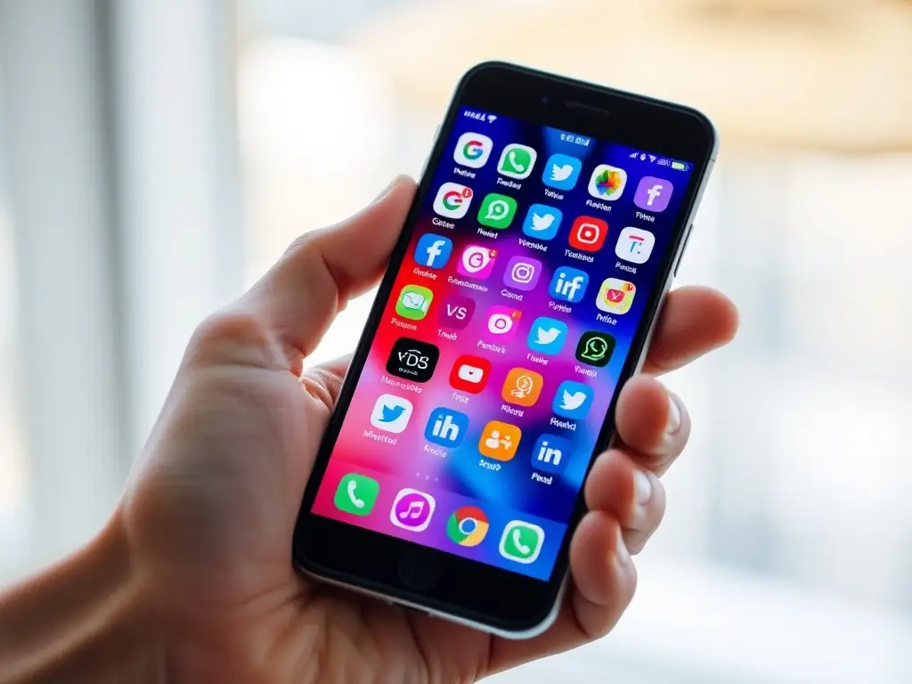 A visually appealing image depicting a smartphone displaying various social media and messaging app icons, symbolizing AINECST's multi-channel support.